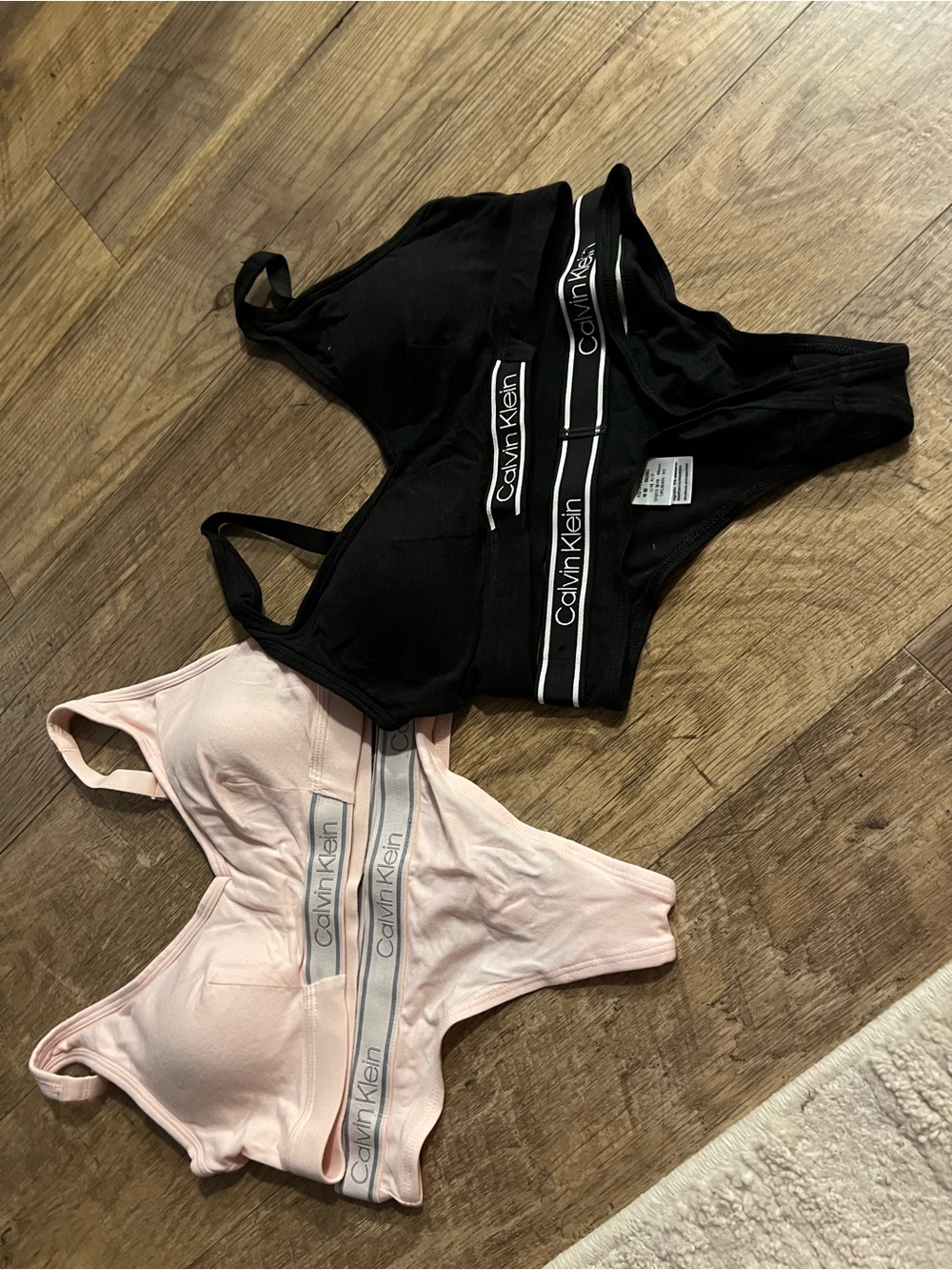 Calvin Klein Black & Light Pink Logo Cotton Bralette Duo